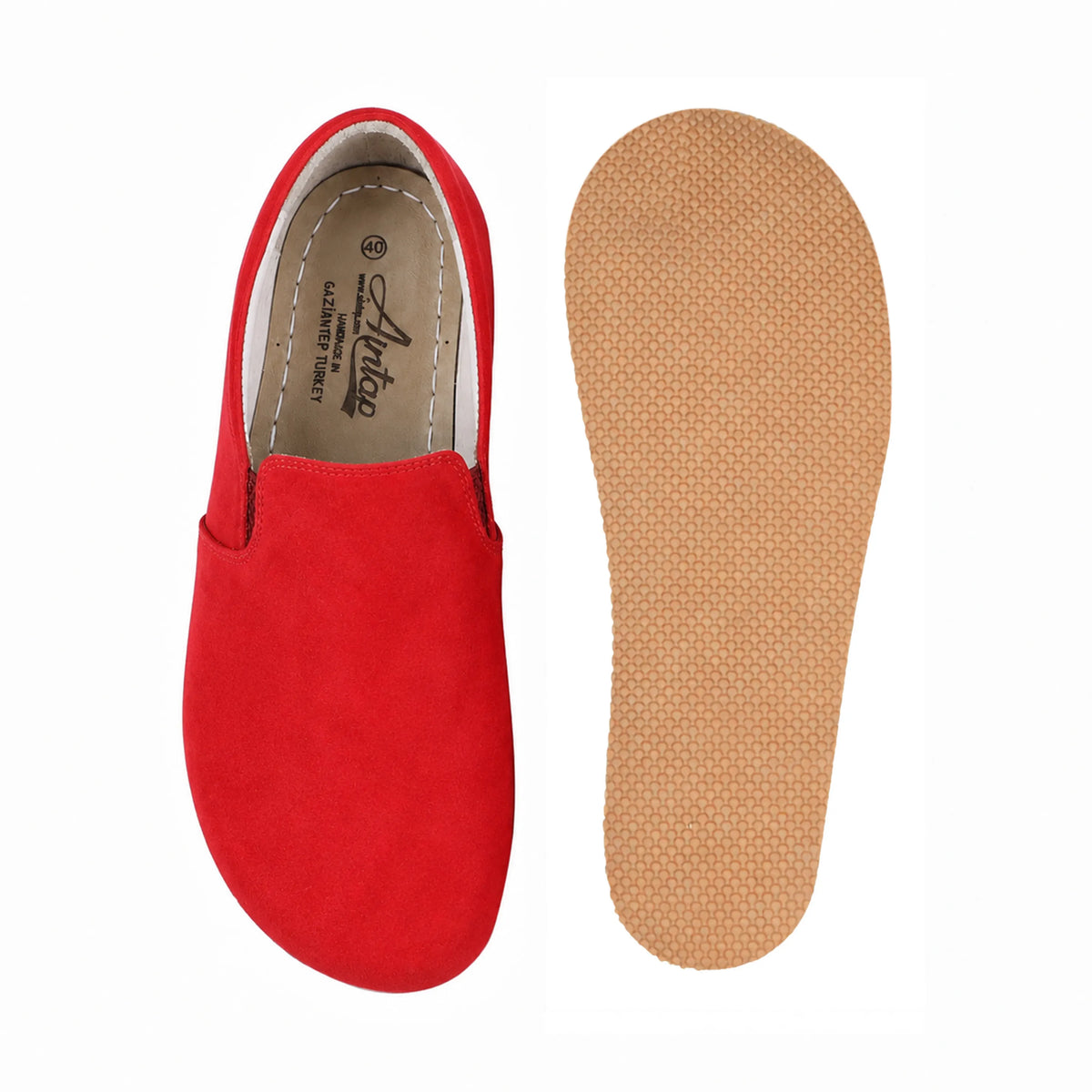 Suede Barefoot Slip-On Shoes – Rubber Sole – Red