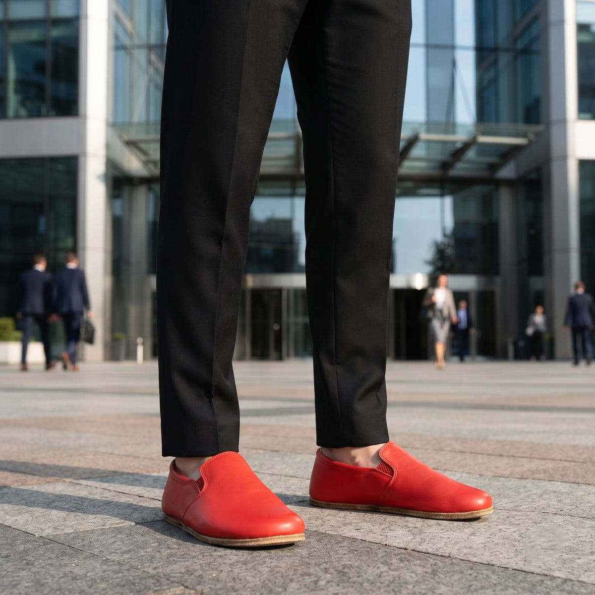 Smooth Barefoot Slip-On Shoes – Classic Sole — Leather Sole – Red