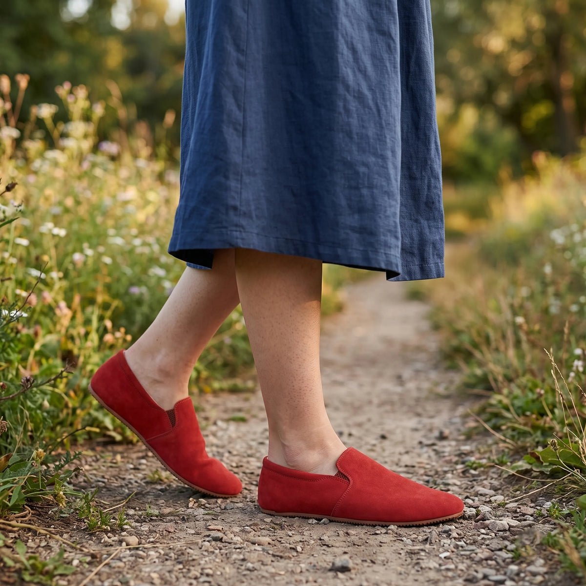 Nubuck Barefoot Slip-On Shoes – Rubber Sole – Red
