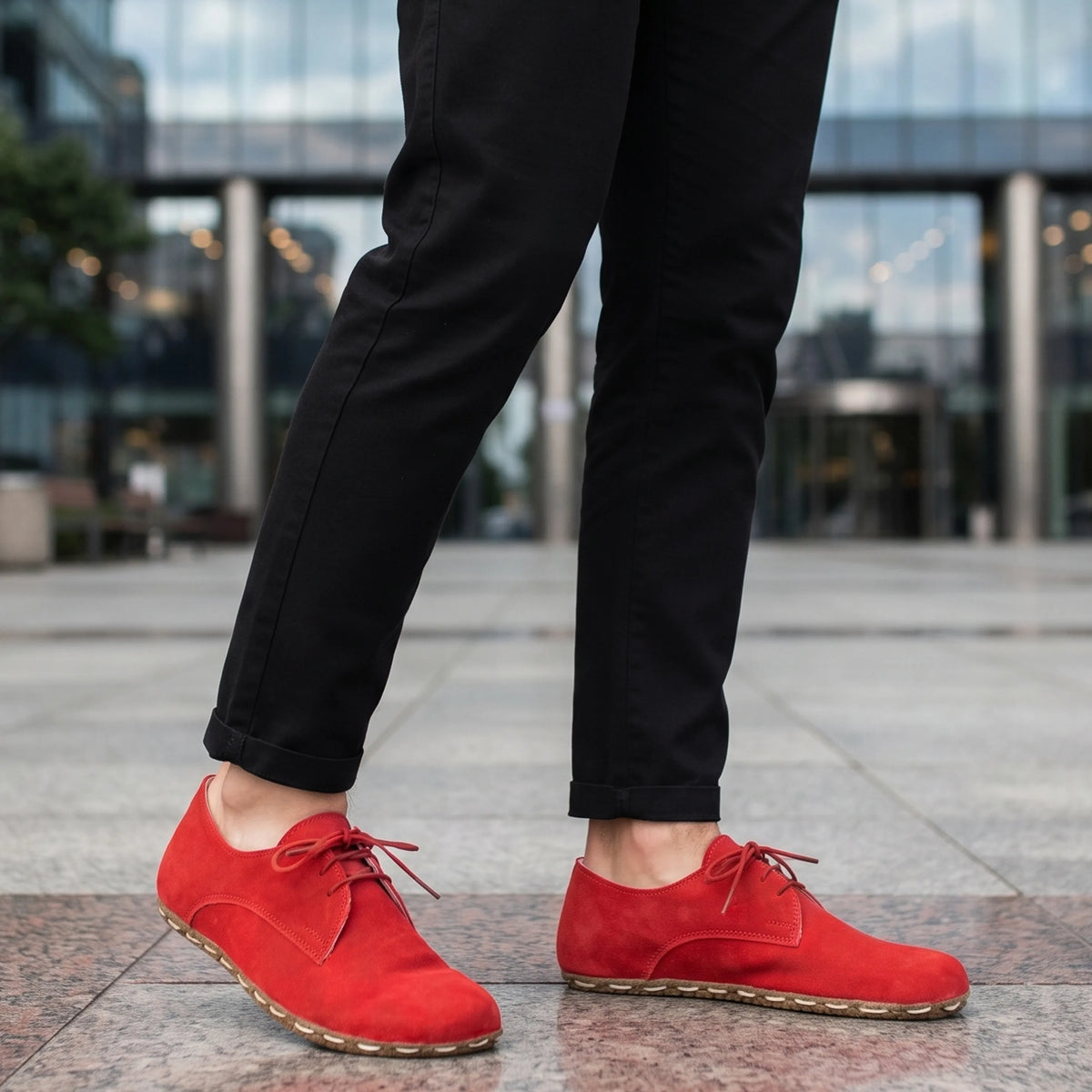 Suede Barefoot Oxford Shoes — Leather Sole – Red