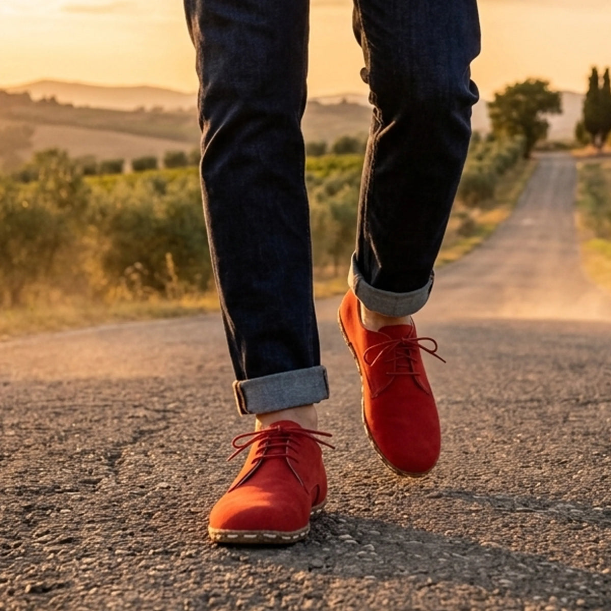 Nubuck Barefoot Oxford Shoes — Leather Sole – Red