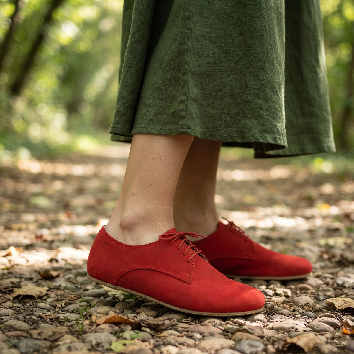 Nubuck Barefoot Oxford Shoes – Classic Sole — Leather Sole – Red