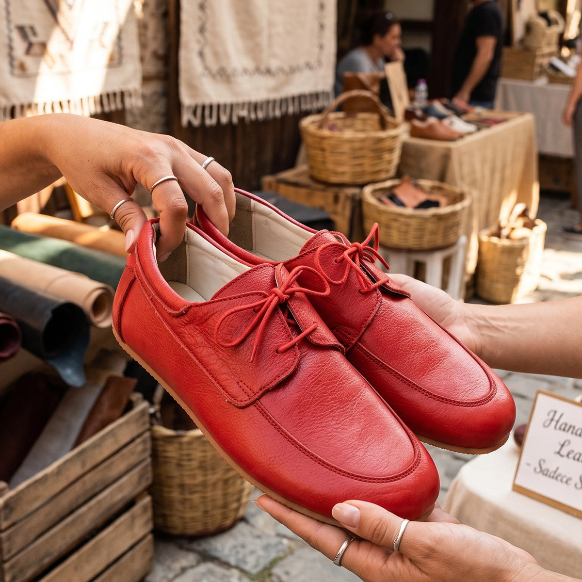 Smooth Barefoot Laces Penny Loafer Shoes – Rubber Sole – Red