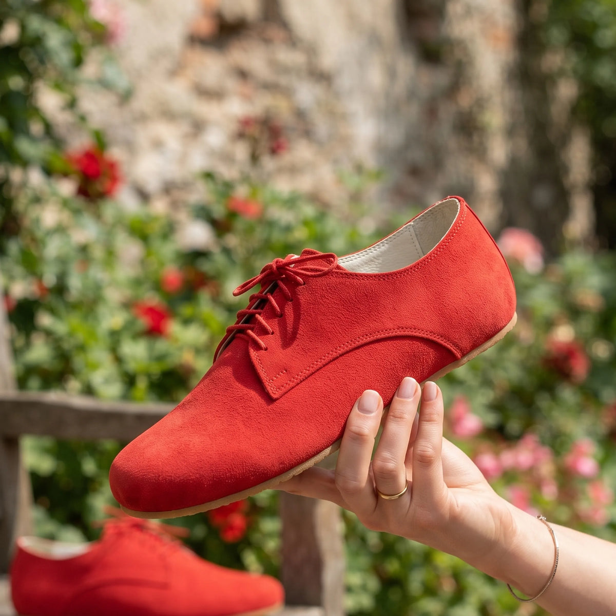Nubuck Barefoot Oxford Shoes – Rubber Sole – Red