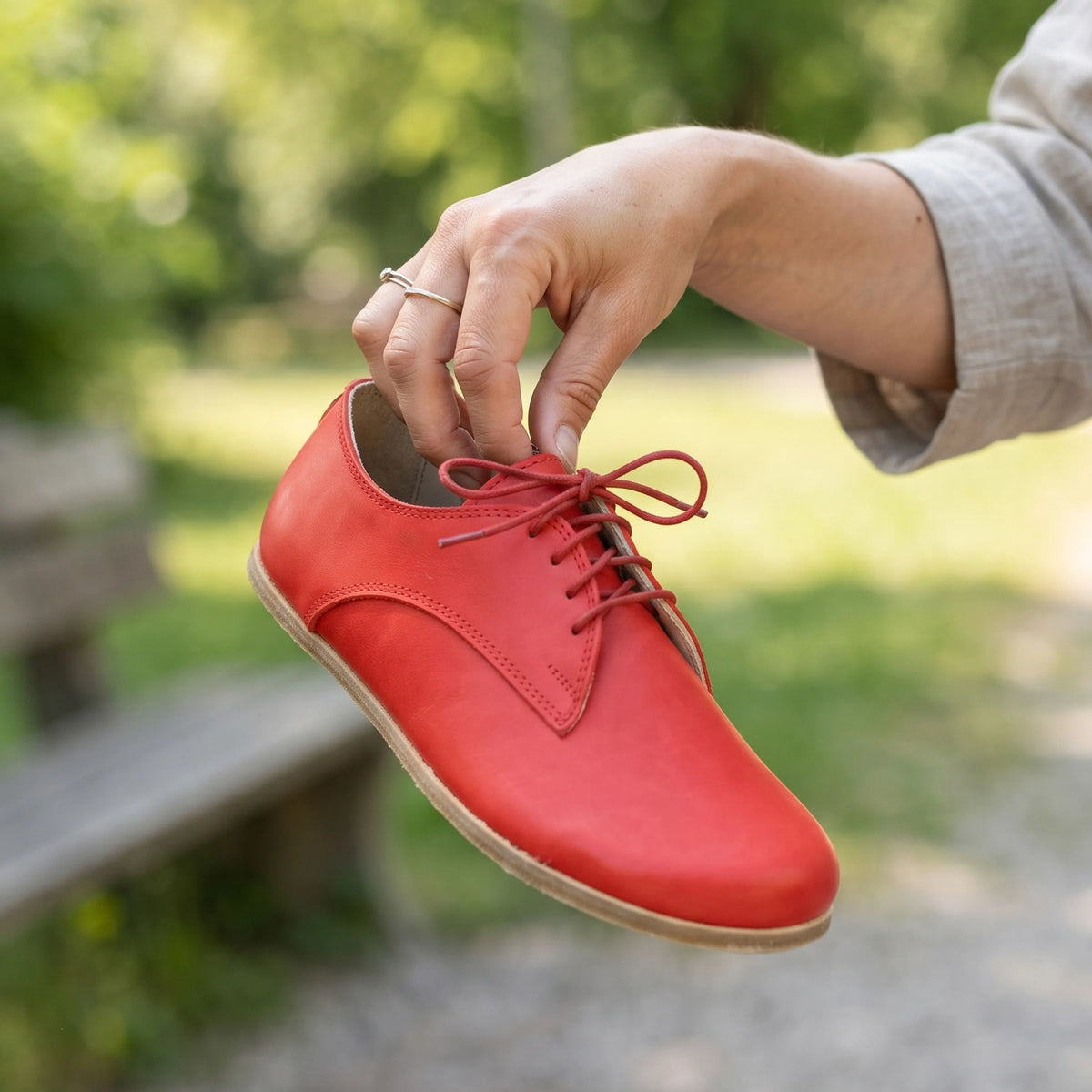 Smooth Barefoot Oxford Shoes – Classic Sole — Leather Sole – Red