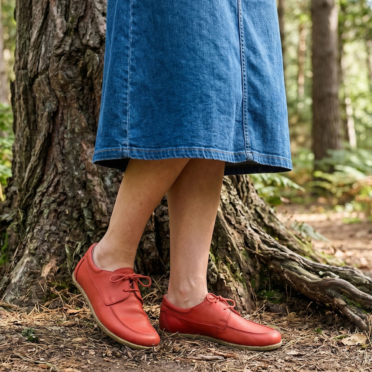 Smooth Barefoot Laces Penny Loafer Shoes – Classic Sole — Leather Sole – Red