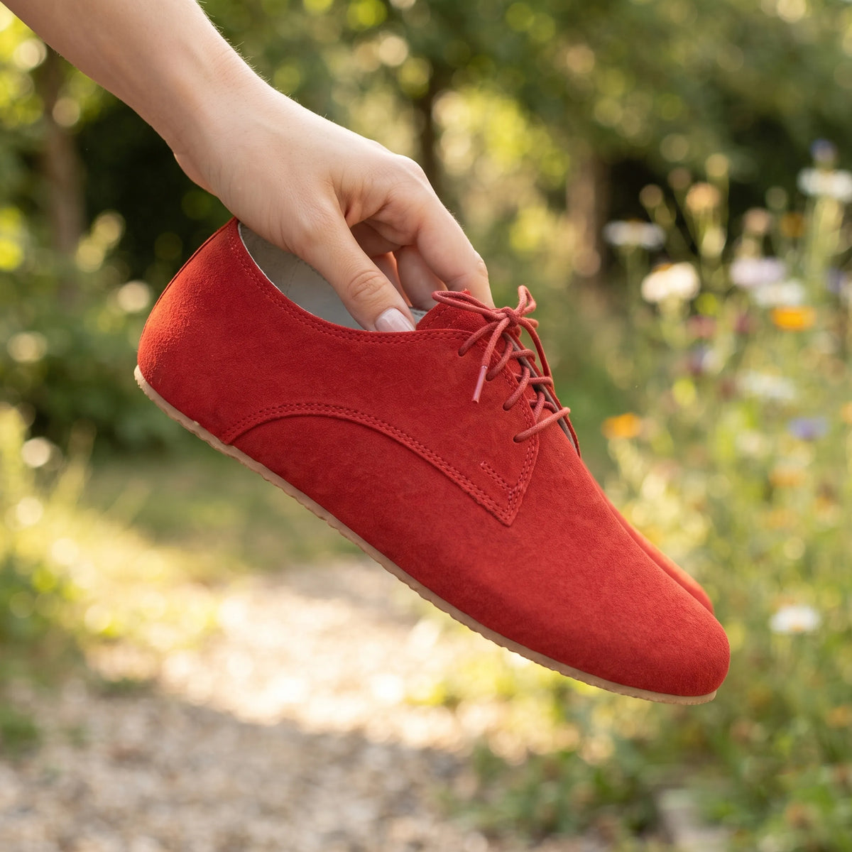 Suede Barefoot Oxford Shoes – Rubber Sole – Red