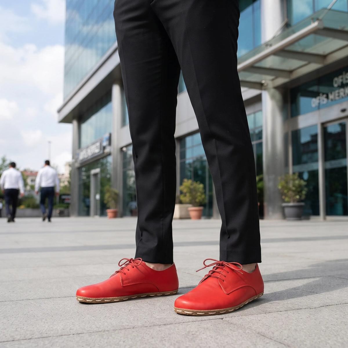 Smooth Barefoot Oxford Shoes — Leather Sole – Red