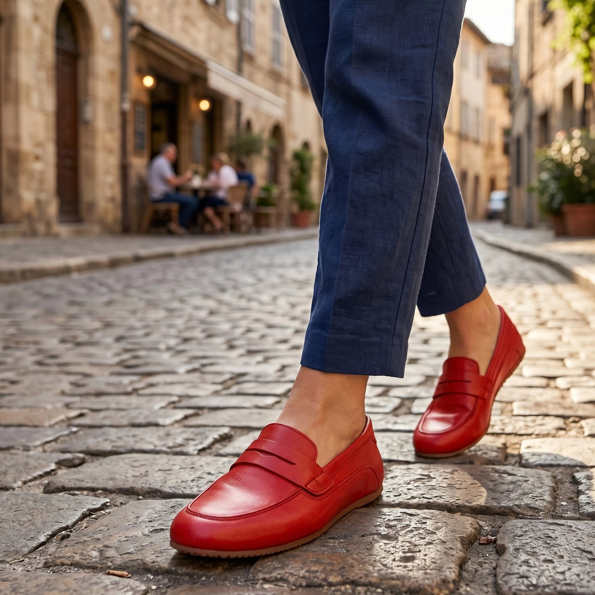 Smooth Barefoot Penny Loafer Shoes – Rubber Sole – Red