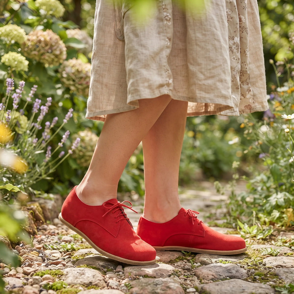 Suede Barefoot Oxford Shoes – Classic Sole — Leather Sole – Red