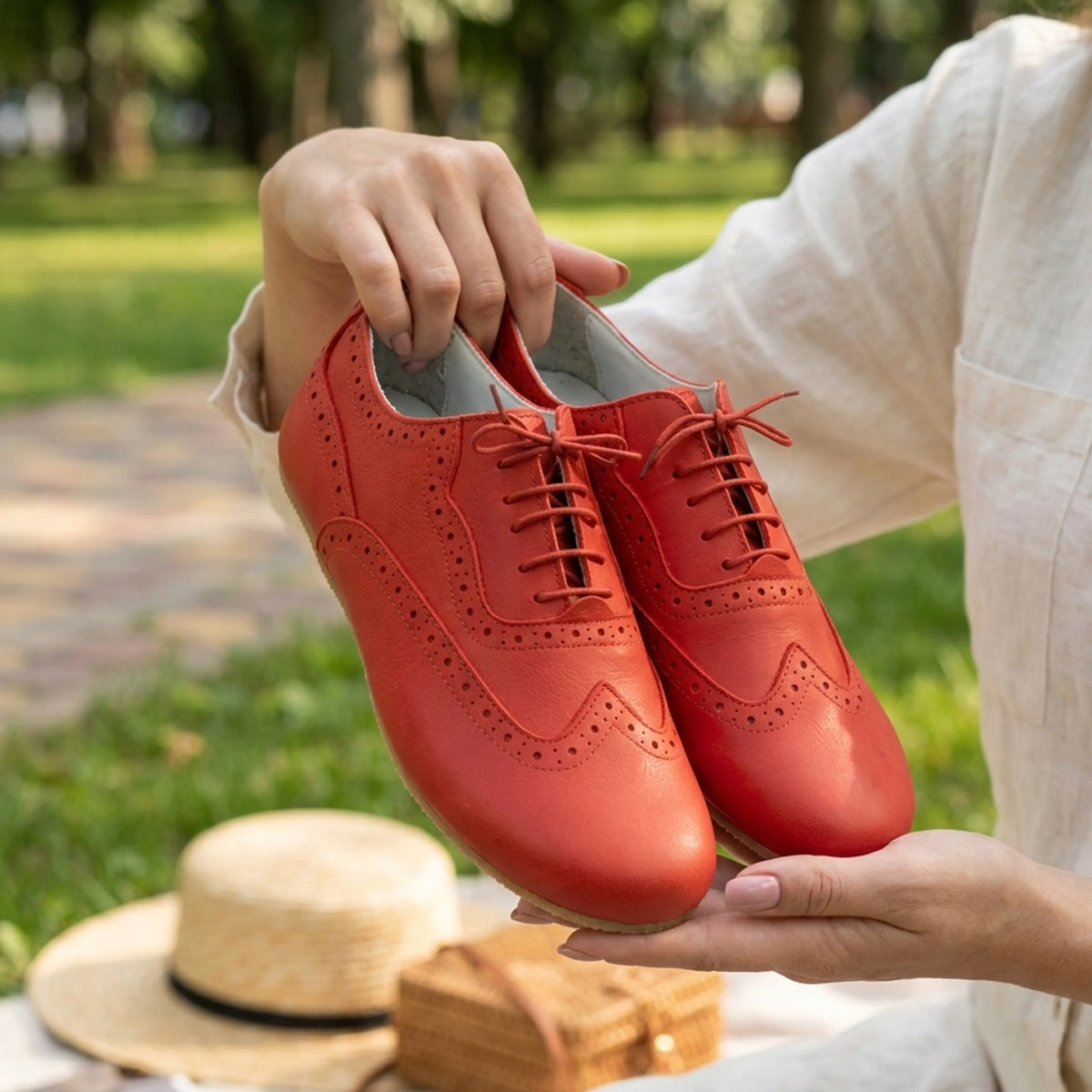 Smooth Barefoot Moccasin Shoes – Rubber Sole – Red