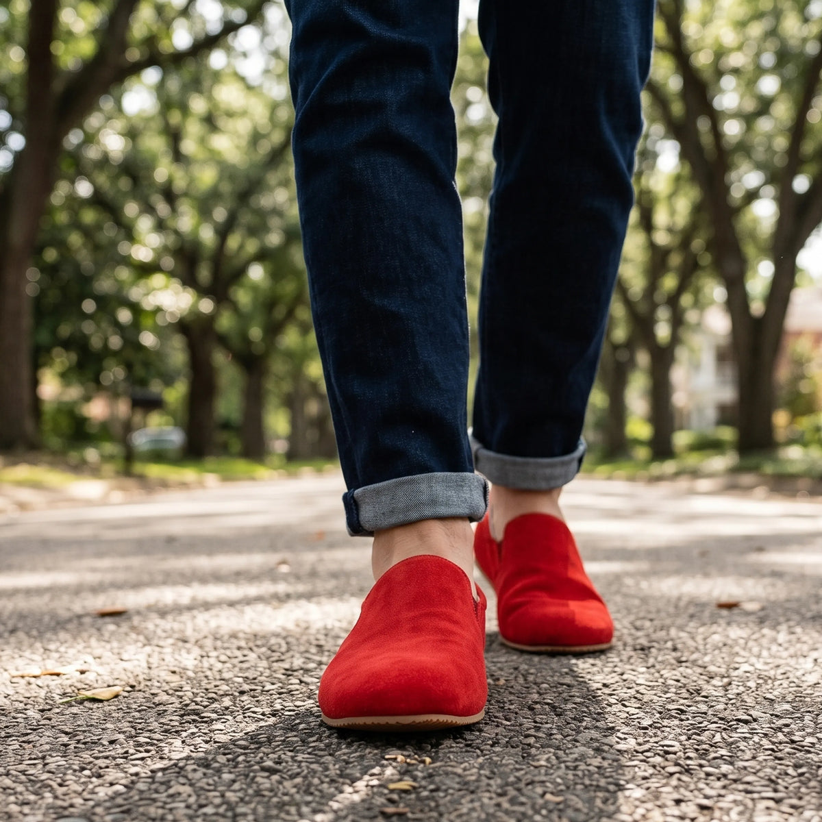 Suede Barefoot Slip-On Shoes – Rubber Sole – Red