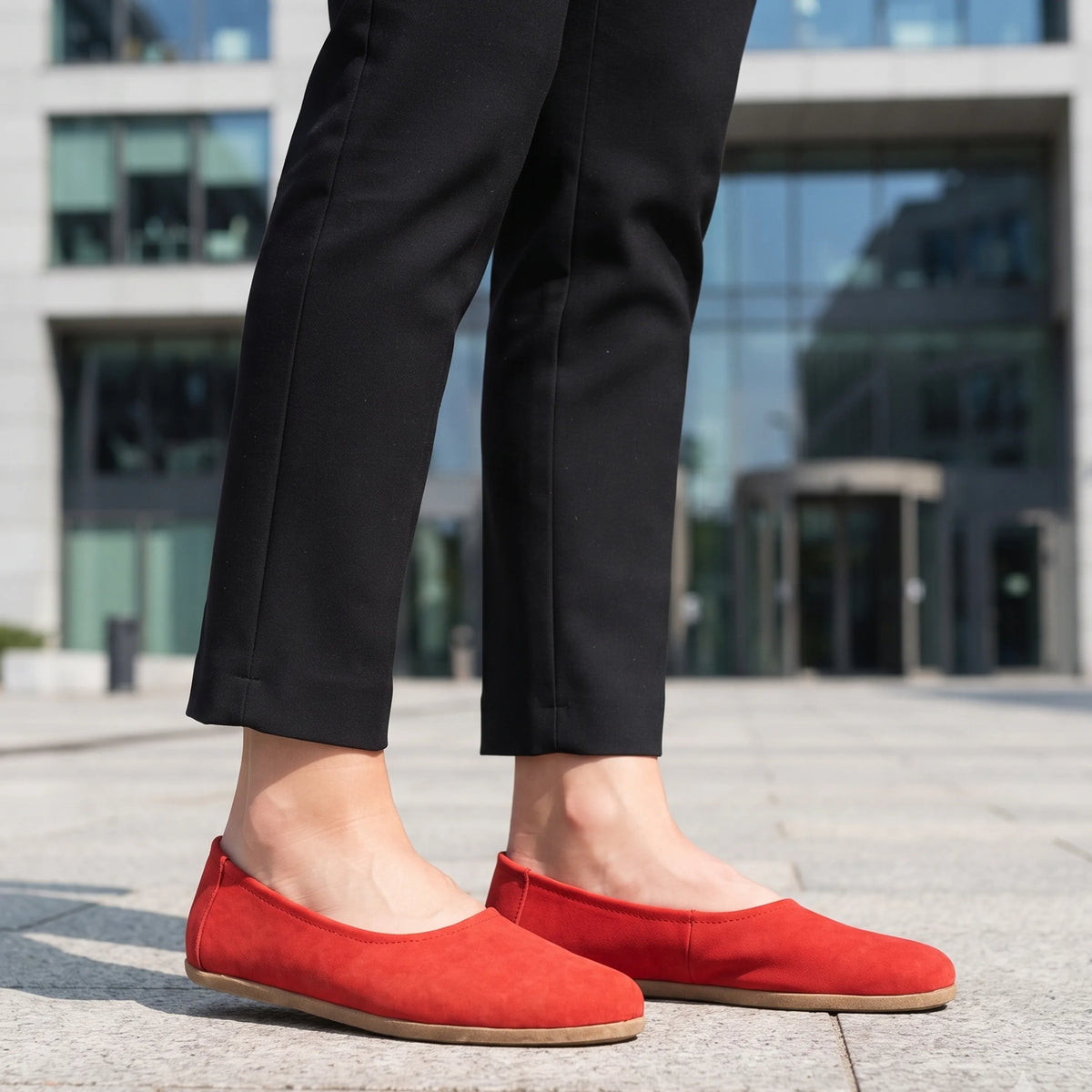 Nubuck Barefoot Ballet Shoes – Classic Sole — Leather Sole – Red