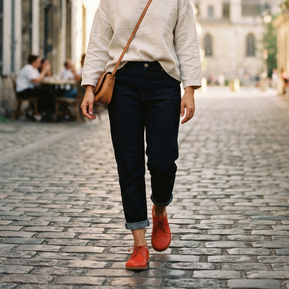 Smooth Barefoot Oxford Shoes – Classic Sole — Leather Sole – Red