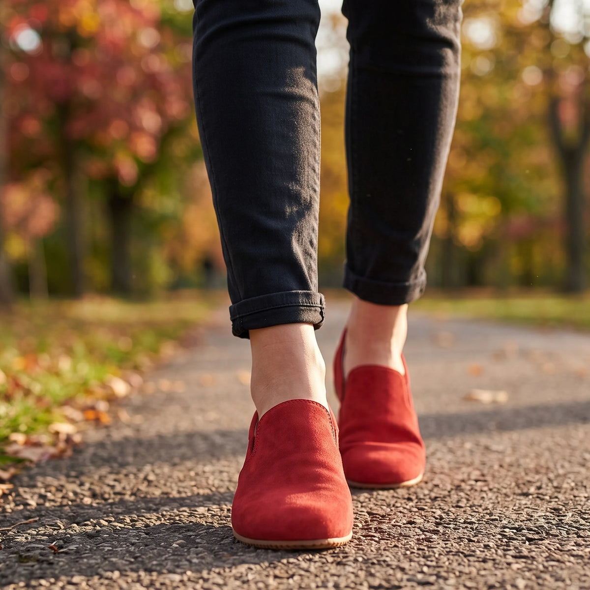 Nubuck Barefoot Slip-On Shoes – Rubber Sole – Red