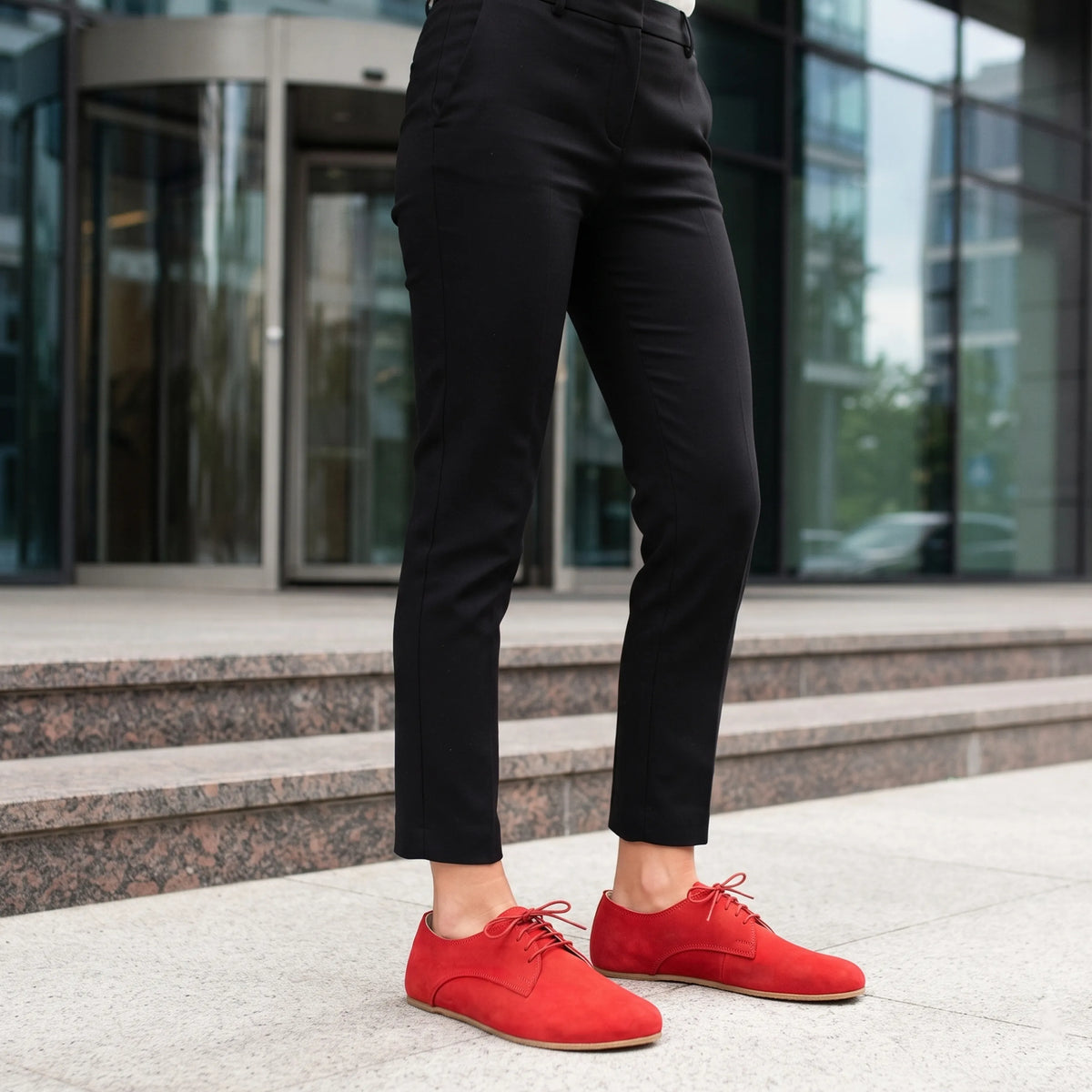 Nubuck Barefoot Oxford Shoes – Classic Sole — Leather Sole – Red