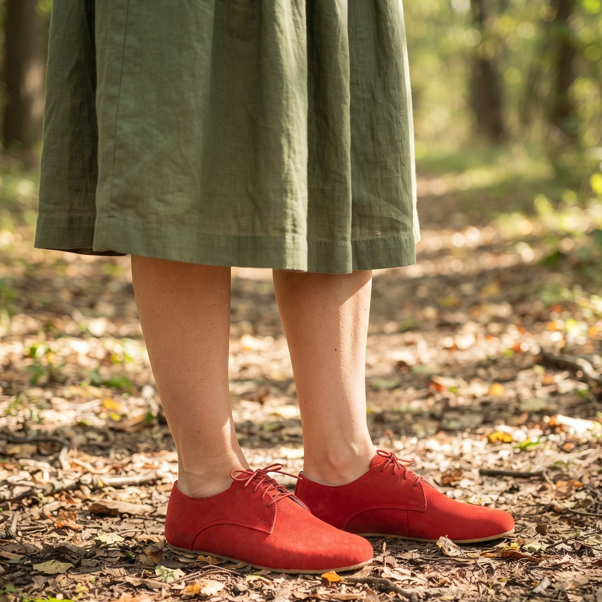 Suede Barefoot Oxford Shoes – Rubber Sole – Red