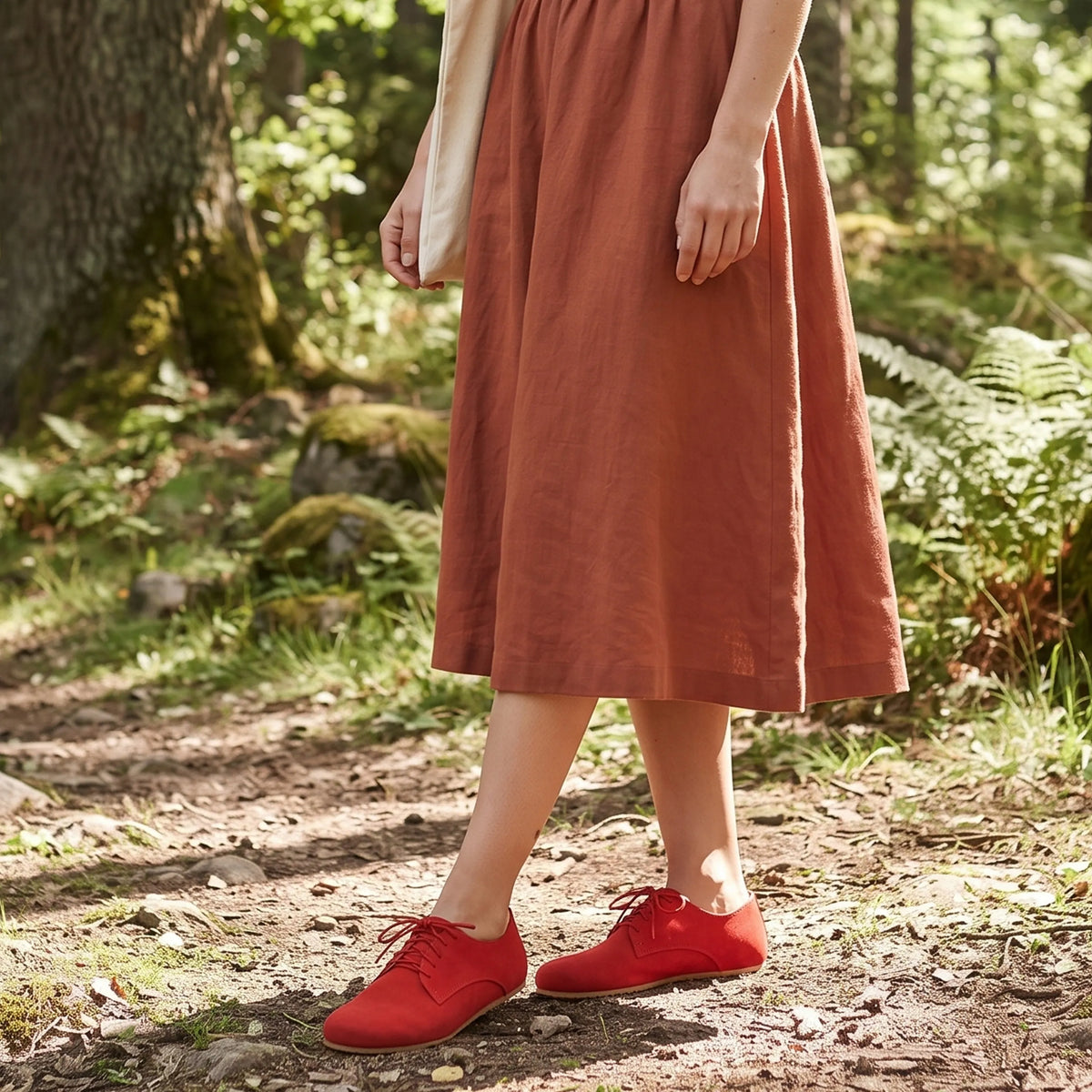 Nubuck Barefoot Oxford Shoes – Rubber Sole – Red