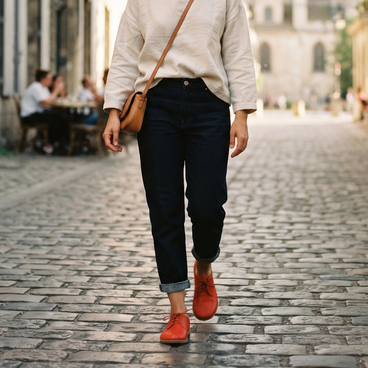 Smooth Barefoot Oxford Shoes – Classic Sole — Leather Sole – Red