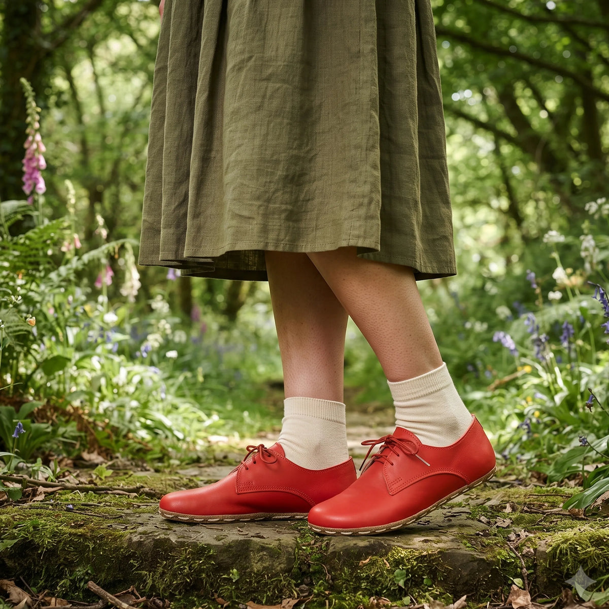 Smooth Barefoot Oxford Shoes — Leather Sole – Red