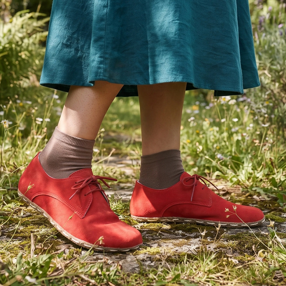 Suede Barefoot Oxford Shoes — Leather Sole – Red