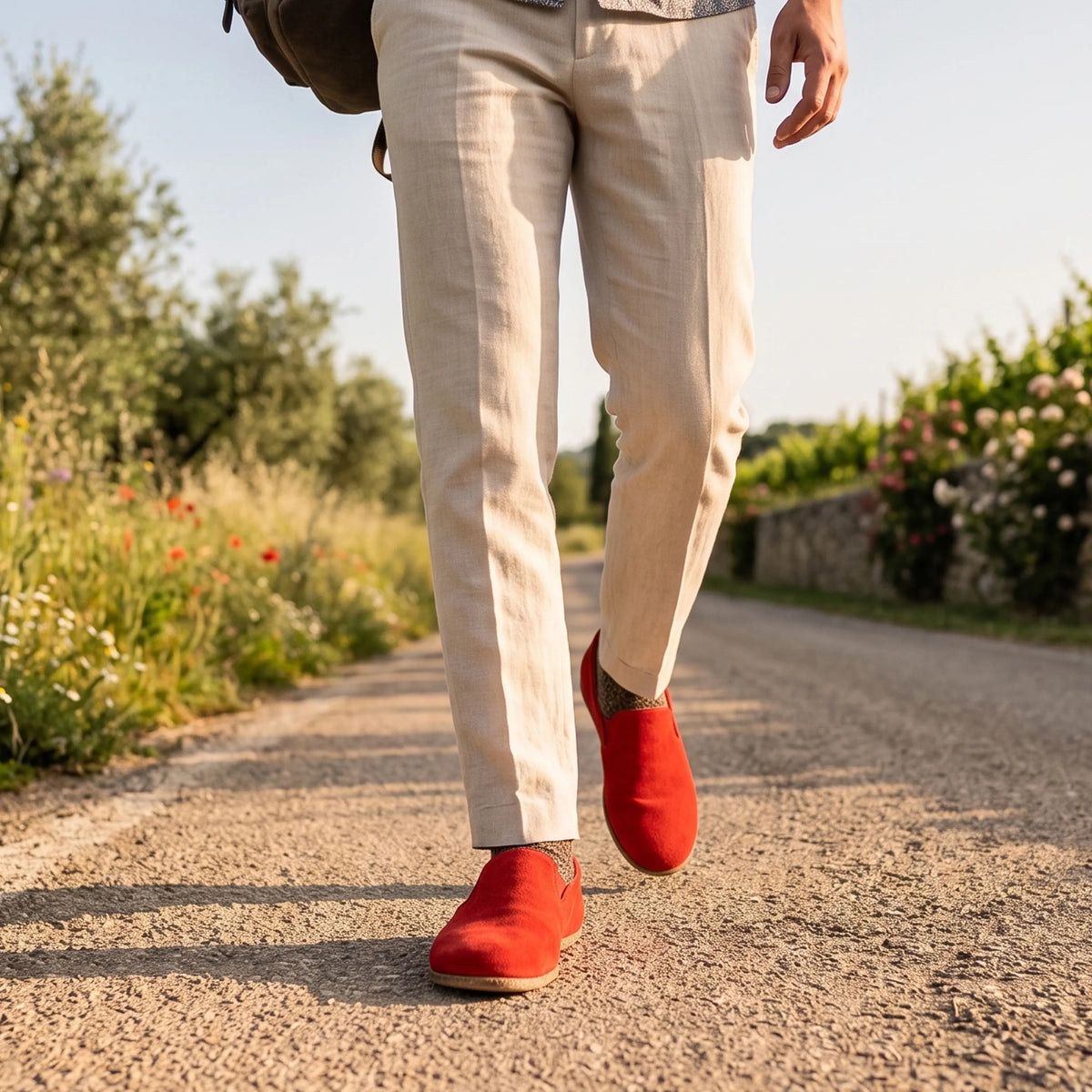 Suede Barefoot Slip-On Shoes – Classic Sole — Leather Sole – Red