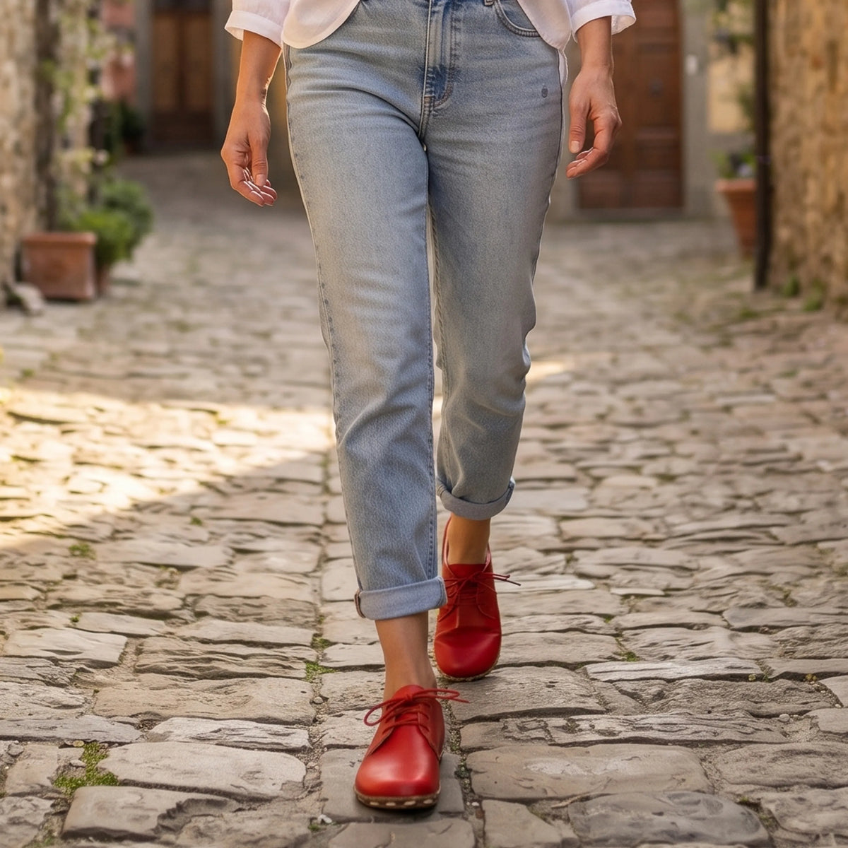 Smooth Barefoot Oxford Shoes — Leather Sole – Red