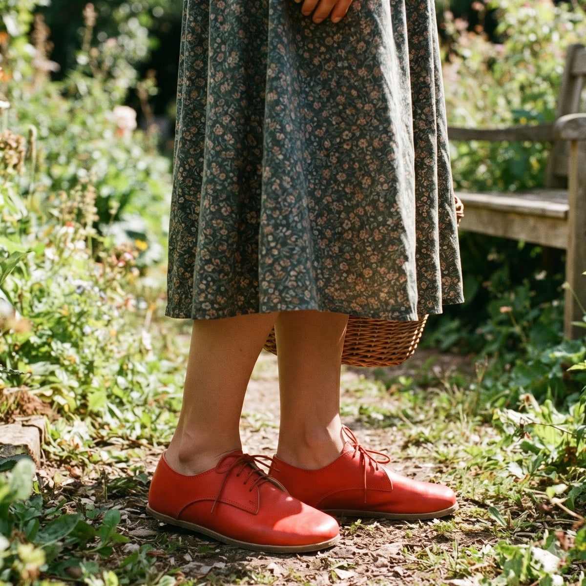 Smooth Barefoot Oxford Shoes – Classic Sole — Leather Sole – Red