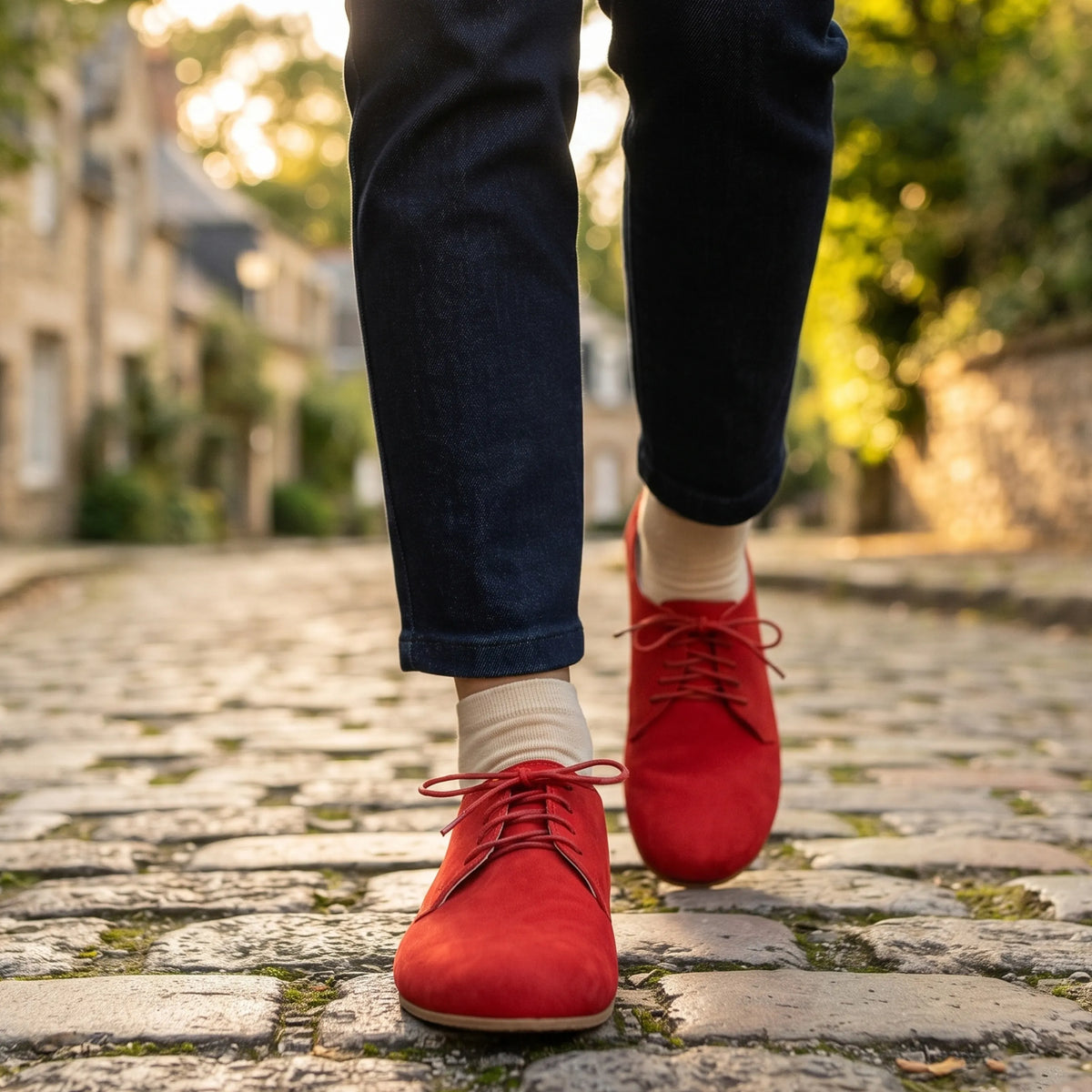 Nubuck Barefoot Oxford Shoes – Classic Sole — Leather Sole – Red