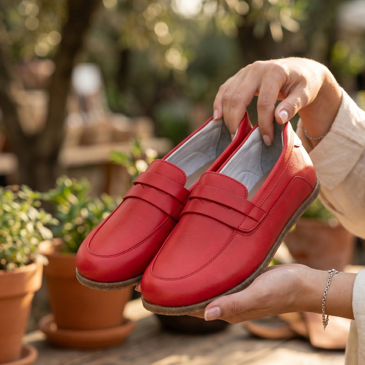 Smooth Barefoot Penny Loafer Shoes – Classic Sole — Leather Sole – Red