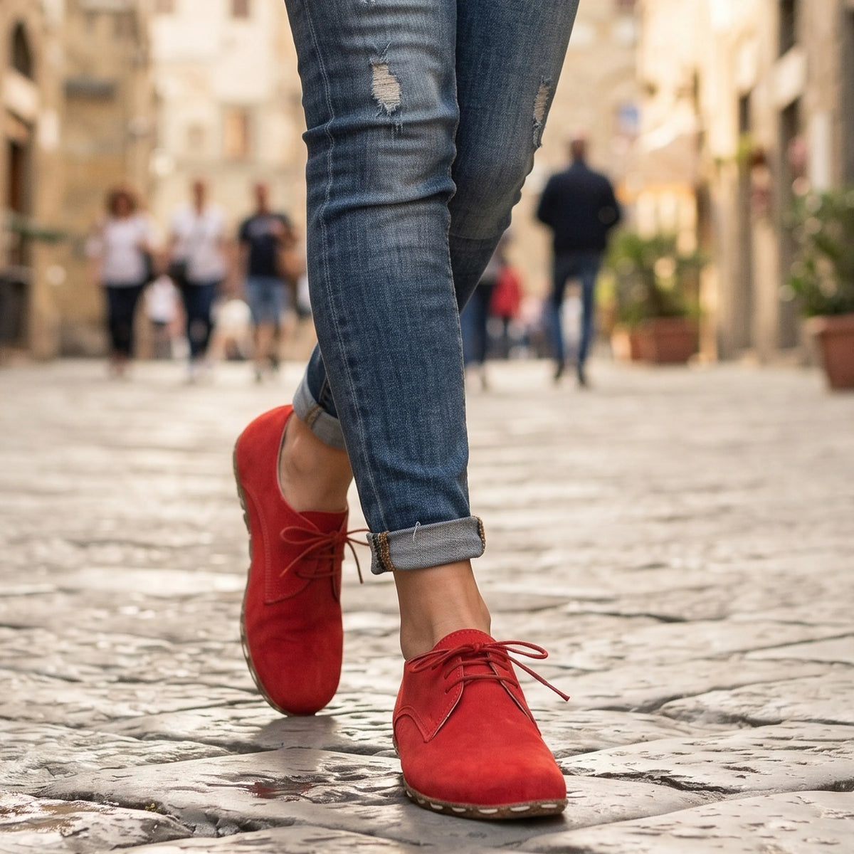 Suede Barefoot Oxford Shoes — Leather Sole – Red