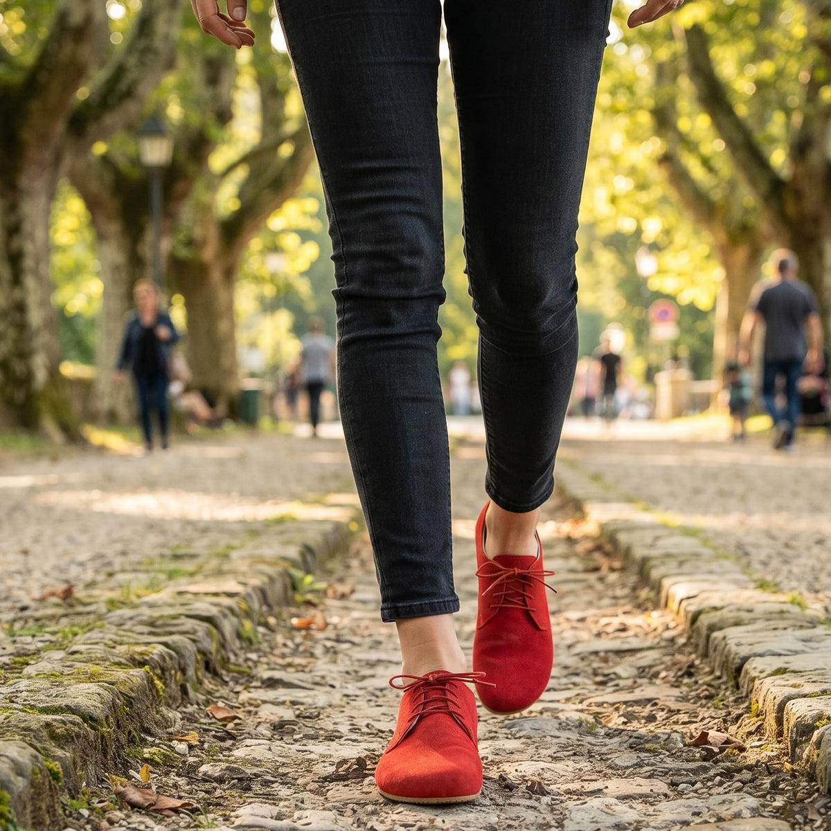Suede Barefoot Oxford Shoes – Rubber Sole – Red
