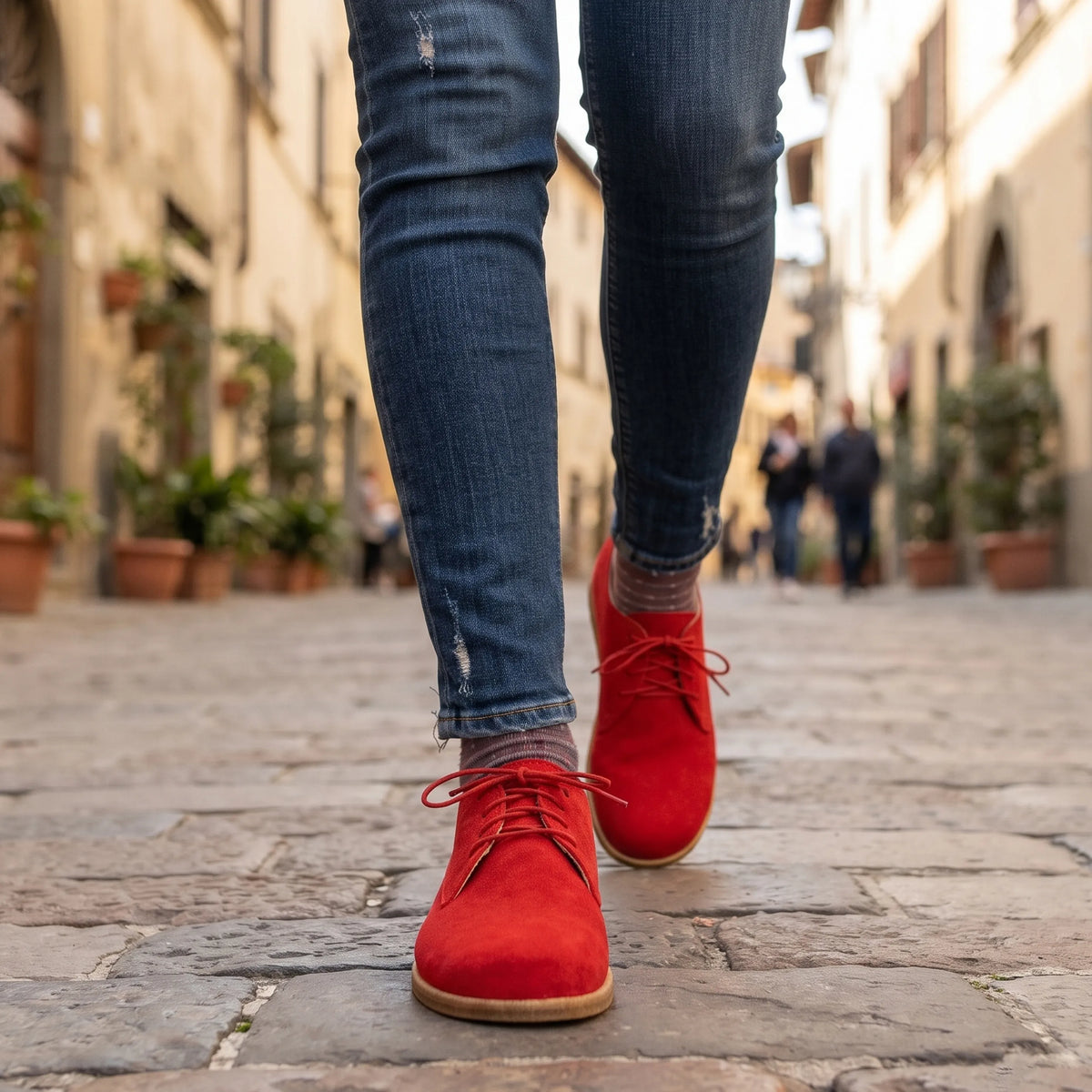 Suede Barefoot Oxford Shoes – Classic Sole — Leather Sole – Red