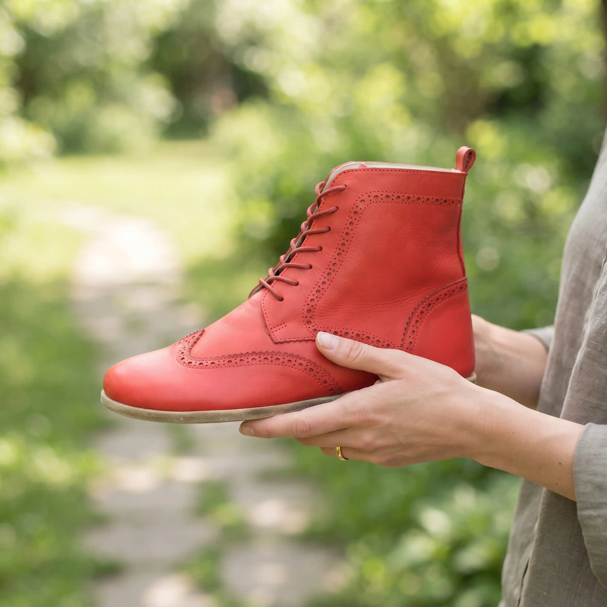 Smooth Barefoot Moccasin Boots Shoes – Classic Sole — Leather Sole – Red