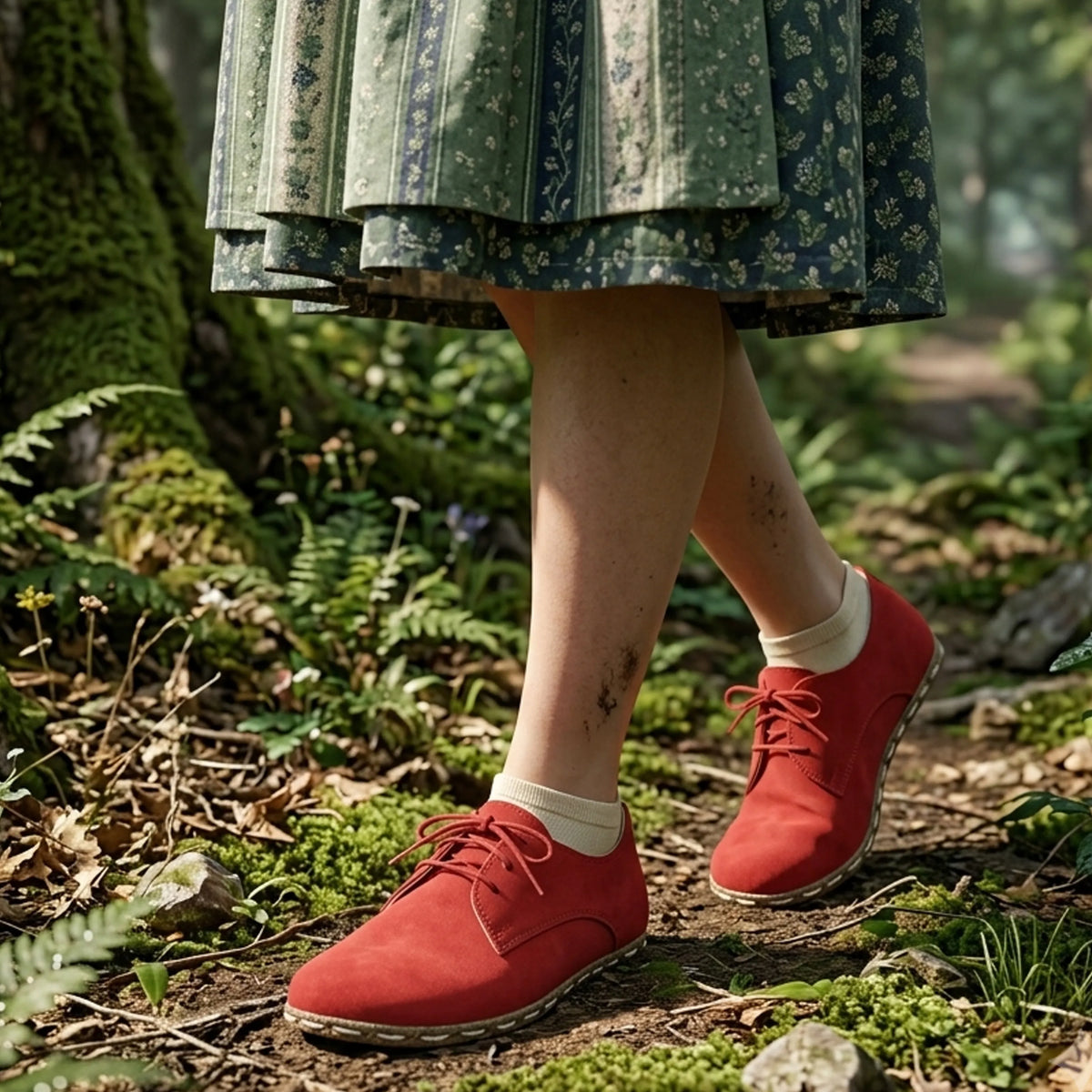 Nubuck Barefoot Oxford Shoes — Leather Sole – Red