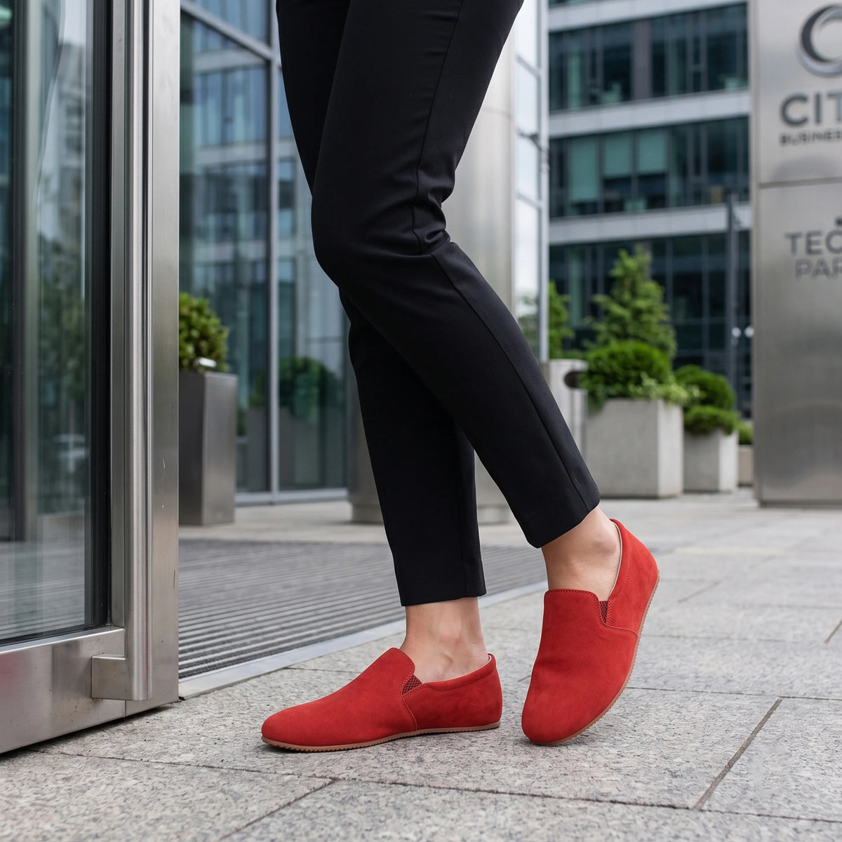 Nubuck Barefoot Slip-On Shoes – Rubber Sole – Red