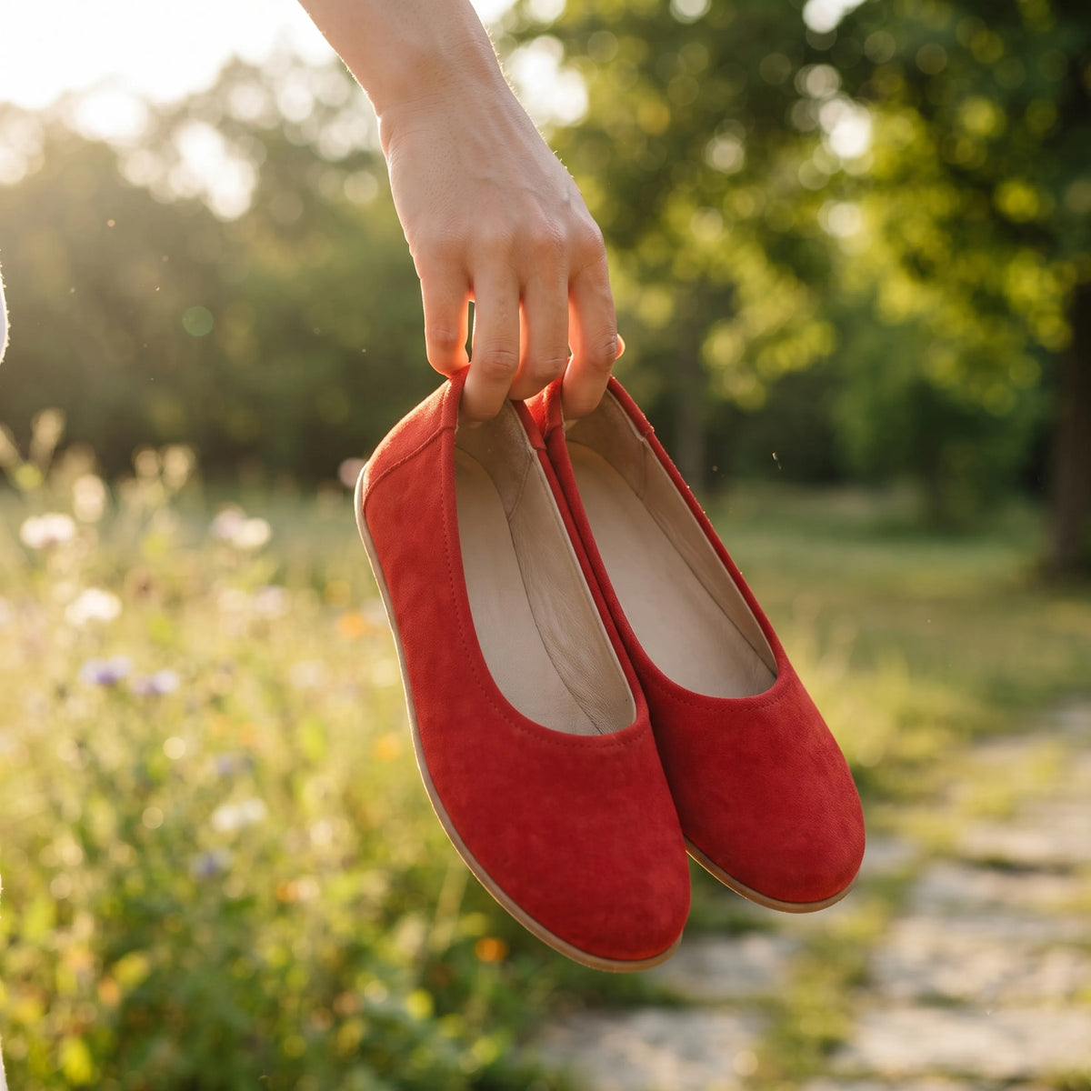 Suede Barefoot Ballet Shoes – Classic Sole — Leather Sole – Red