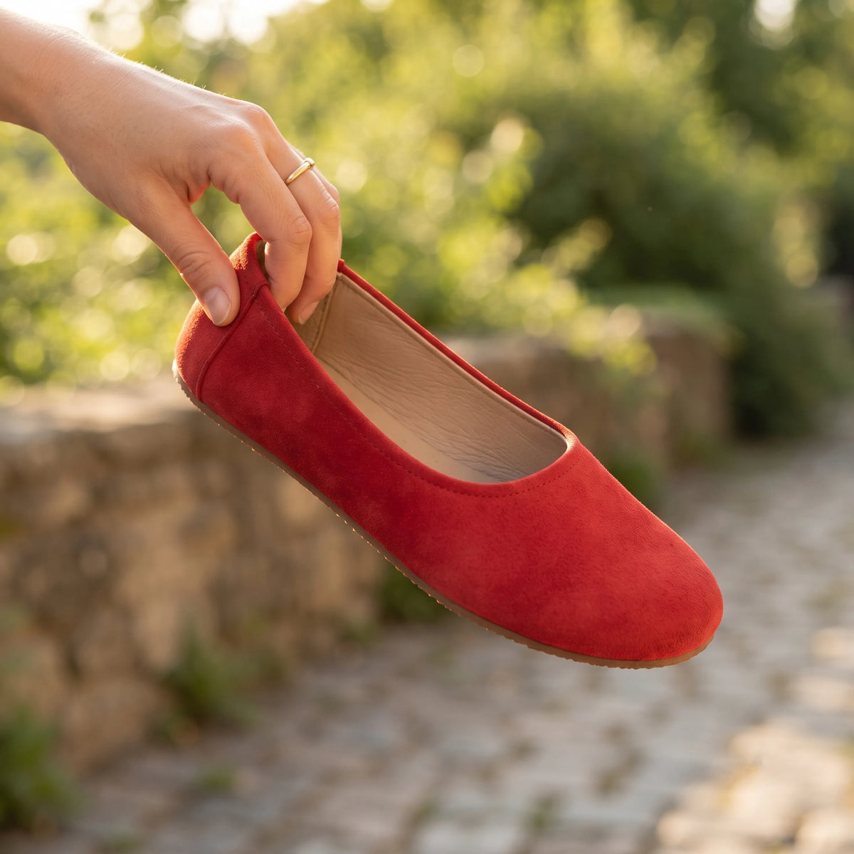Nubuck Barefoot Ballet Shoes – Rubber Sole – Red