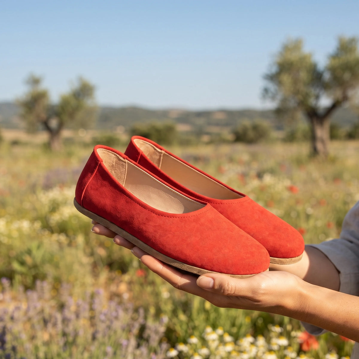 Nubuck Barefoot Ballet Shoes – Classic Sole — Leather Sole – Red
