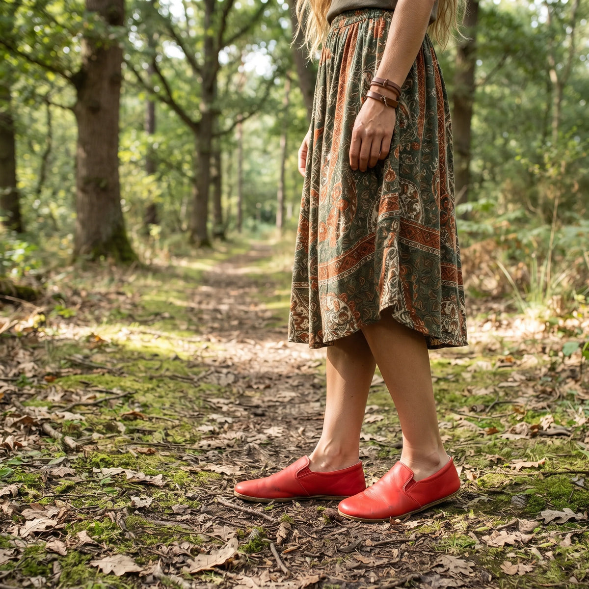 Smooth Barefoot Slip-On Shoes – Classic Sole — Leather Sole – Red