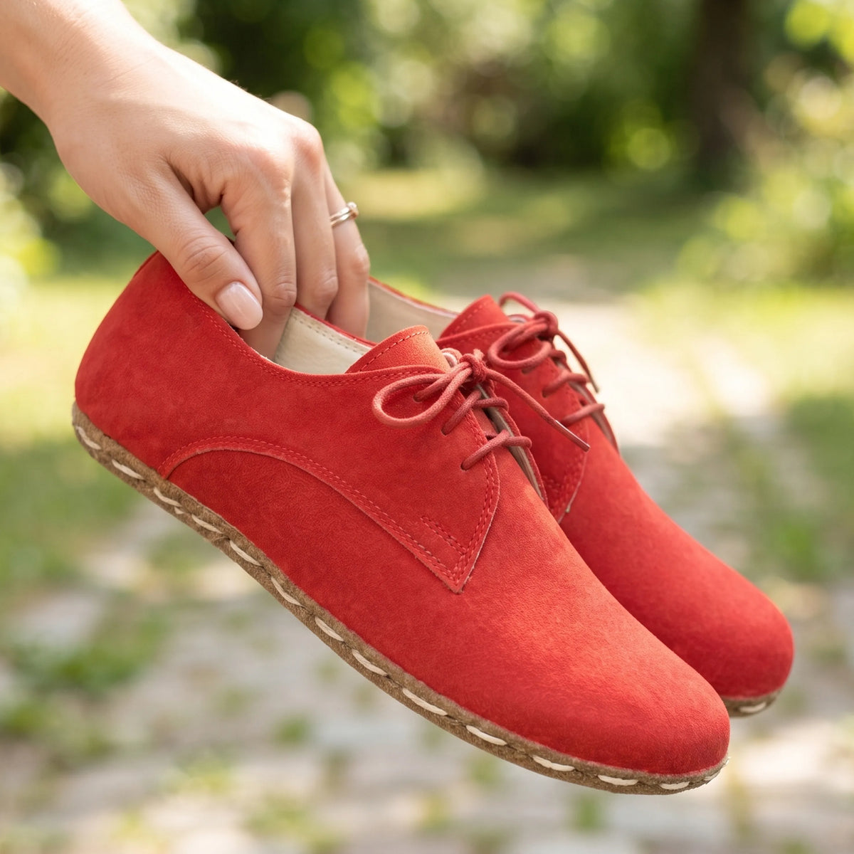 Suede Barefoot Oxford Shoes — Leather Sole – Red