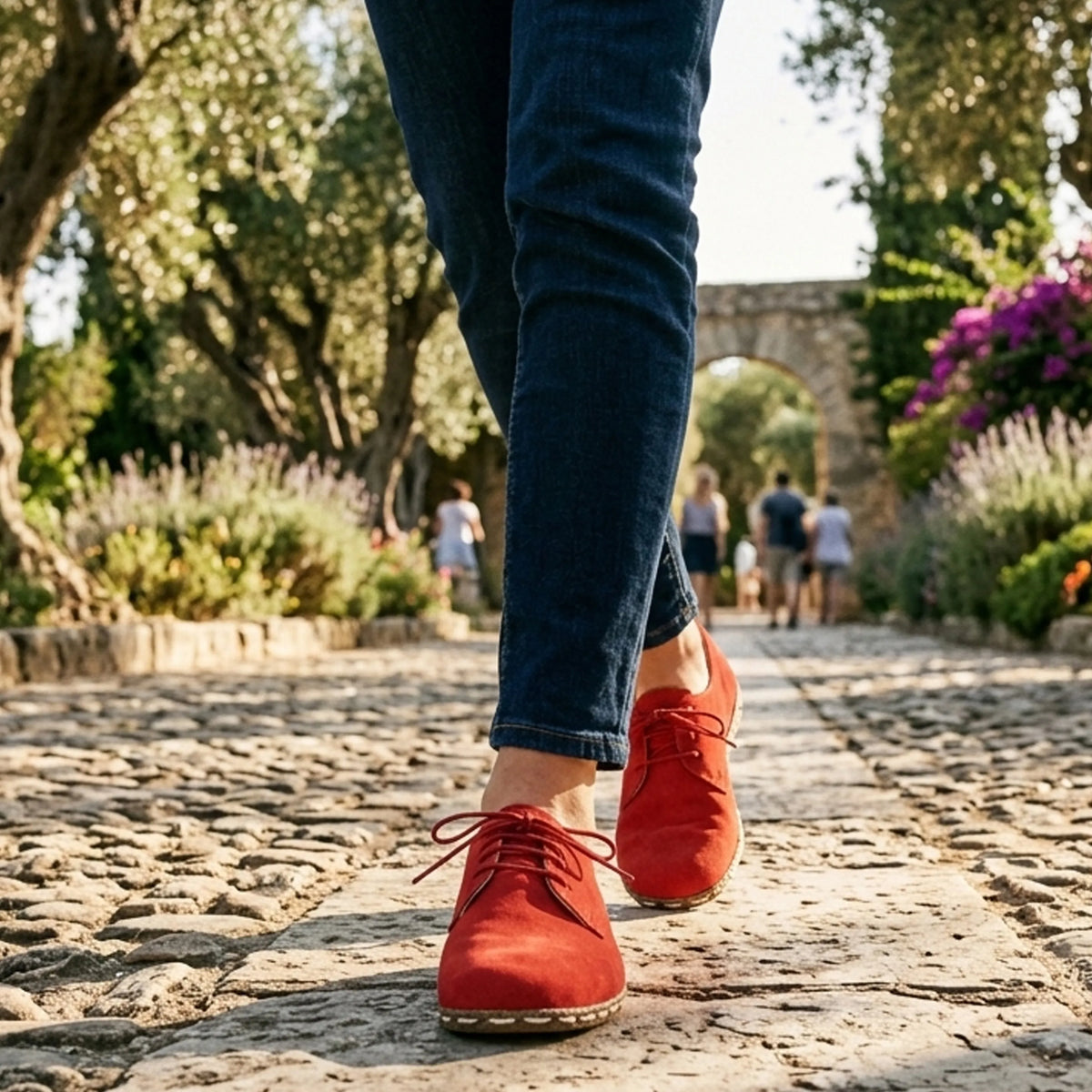 Nubuck Barefoot Oxford Shoes — Leather Sole – Red
