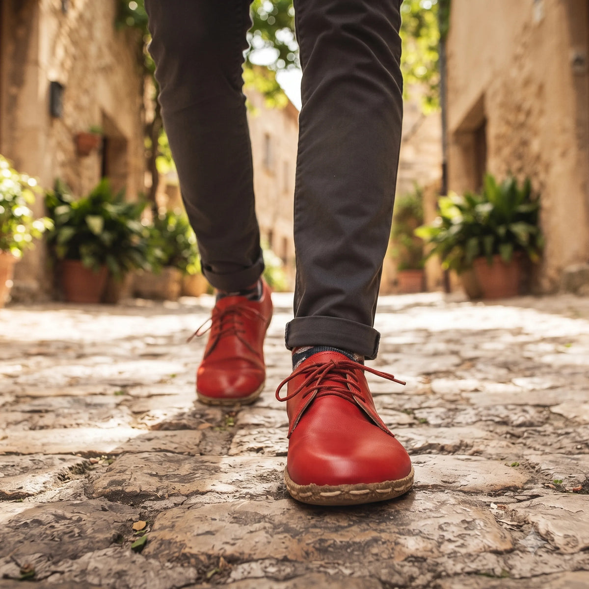 Smooth Barefoot Oxford Shoes — Leather Sole – Red