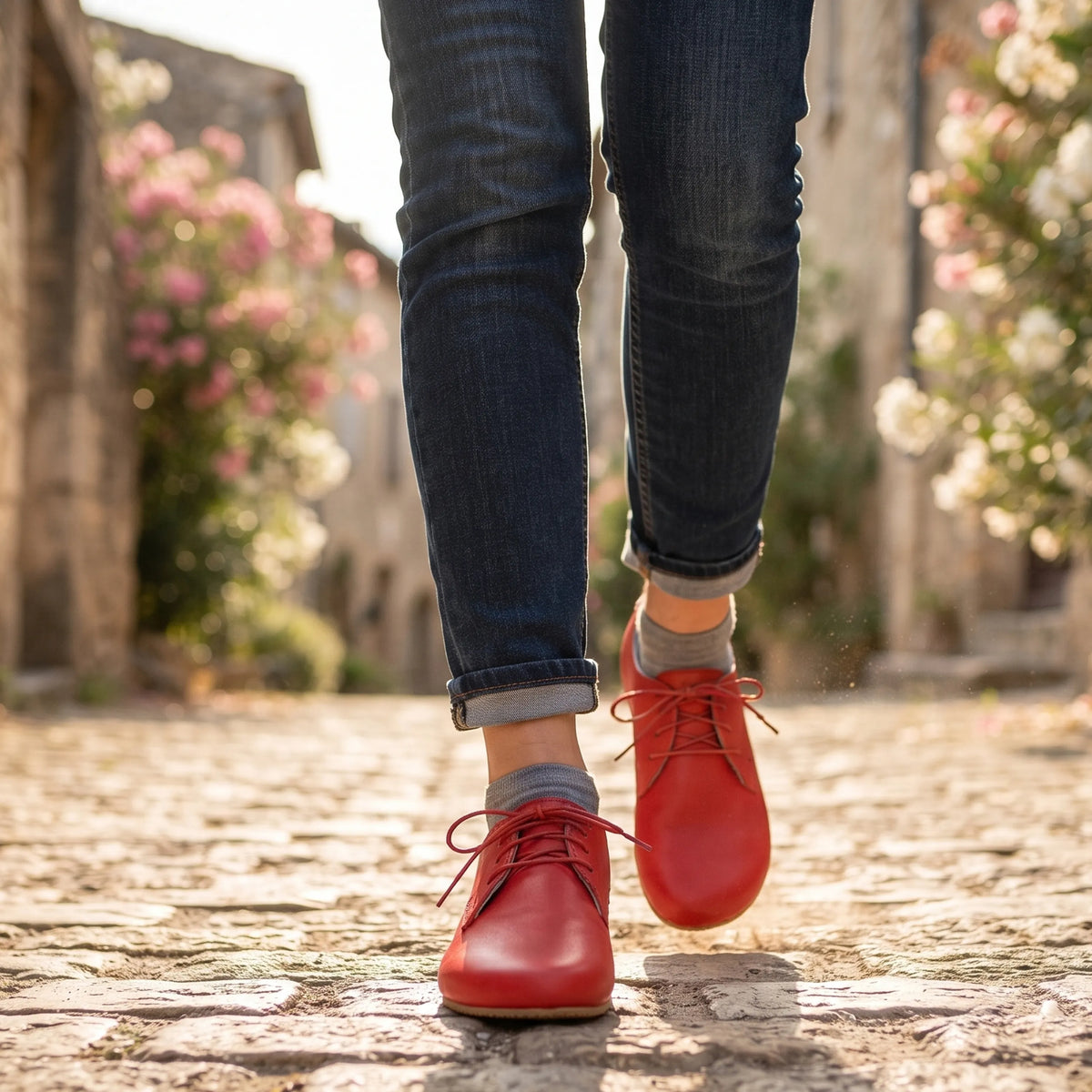 Smooth Barefoot Oxford Shoes – Rubber Sole – Red