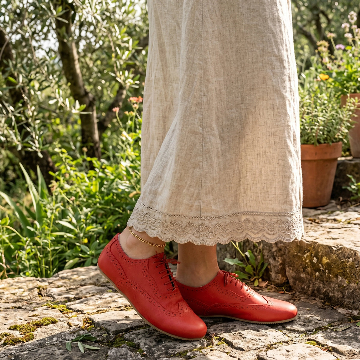 Smooth Barefoot Moccasin Shoes – Rubber Sole – Red