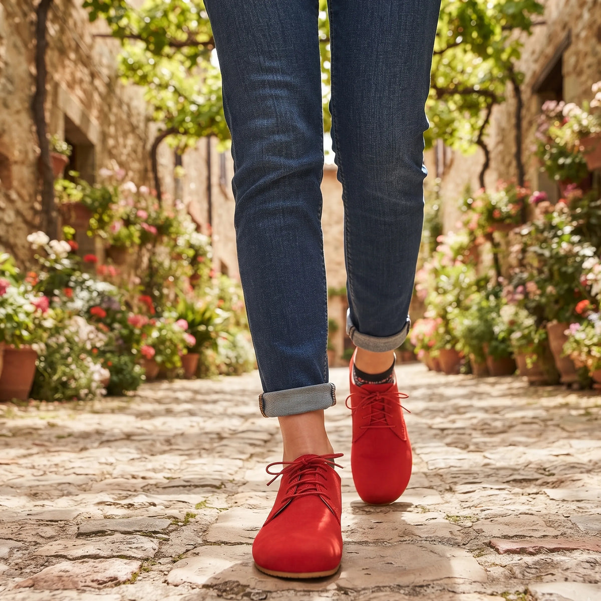 Nubuck Barefoot Oxford Shoes – Rubber Sole – Red
