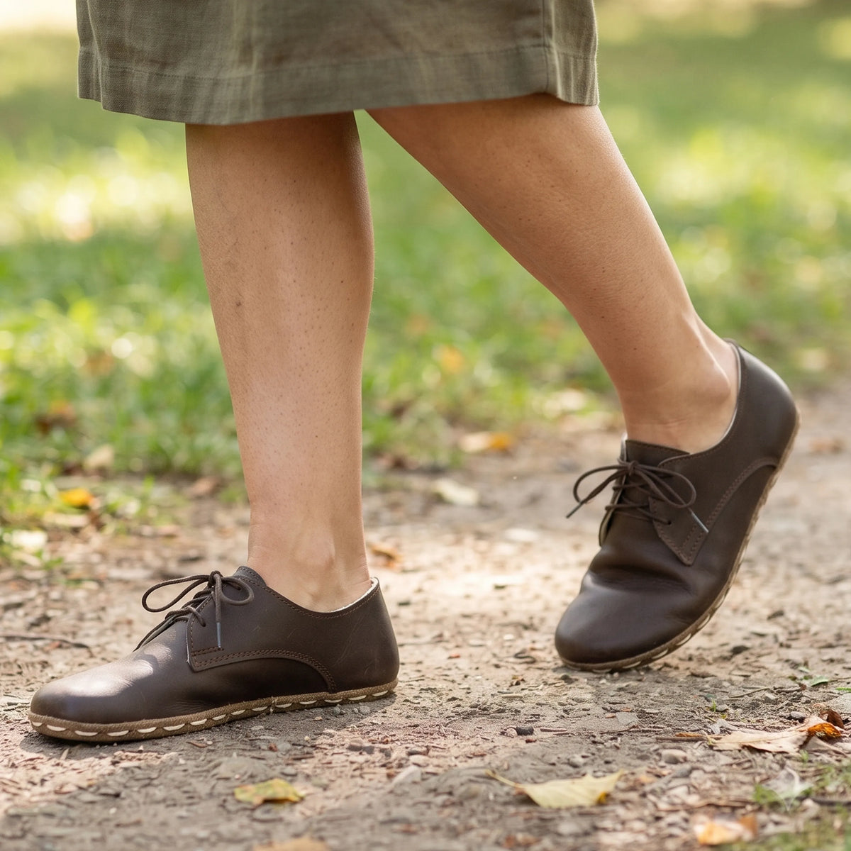 Smooth Barefoot Oxford Shoes — Leather Sole – Dark Brown