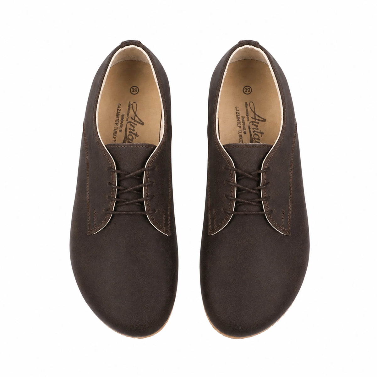 Smooth Barefoot Oxford Shoes — Leather Sole – Dark Brown