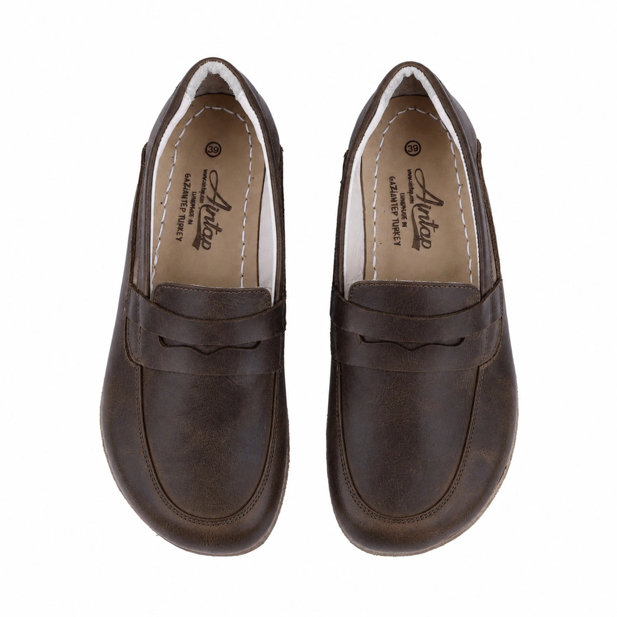 Crazy Barefoot Penny Loafer Shoes – Classic Sole — Leather Sole – Dark Brown