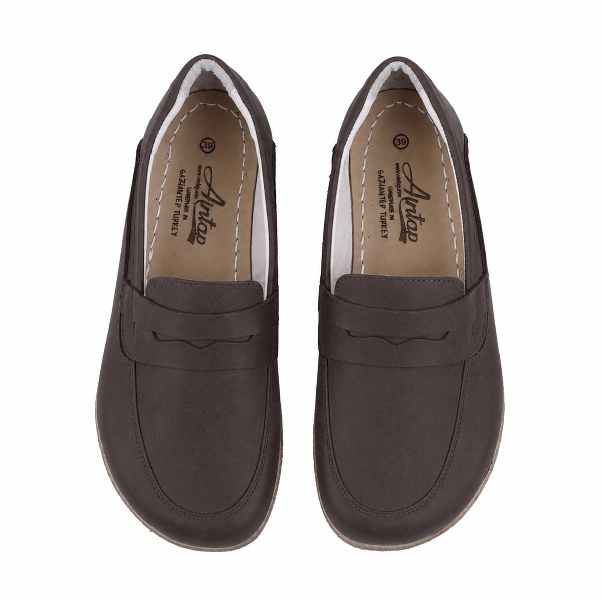 Smooth Barefoot Penny Loafer Shoes – Classic Sole — Leather Sole – Dark Brown